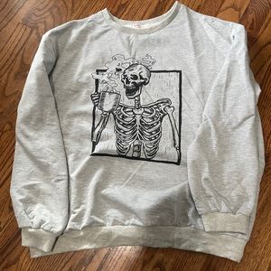 Grey Skeleton Drinking Coffee Sweatshirt